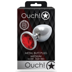 Ouch! Bijou anal Round Gem M 7 x 3.3 cm Argenté-Rouge